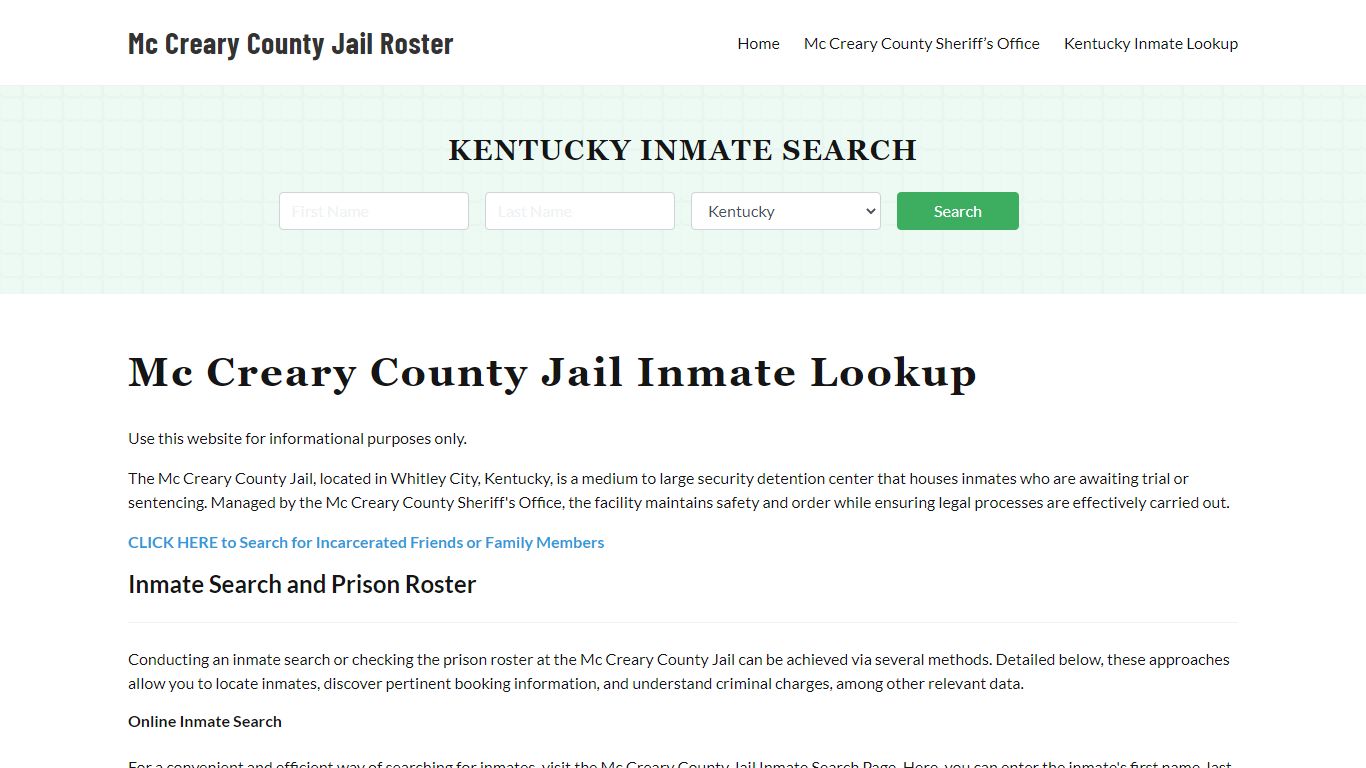 Mc Creary County Jail Roster Lookup, KY, Inmate Search