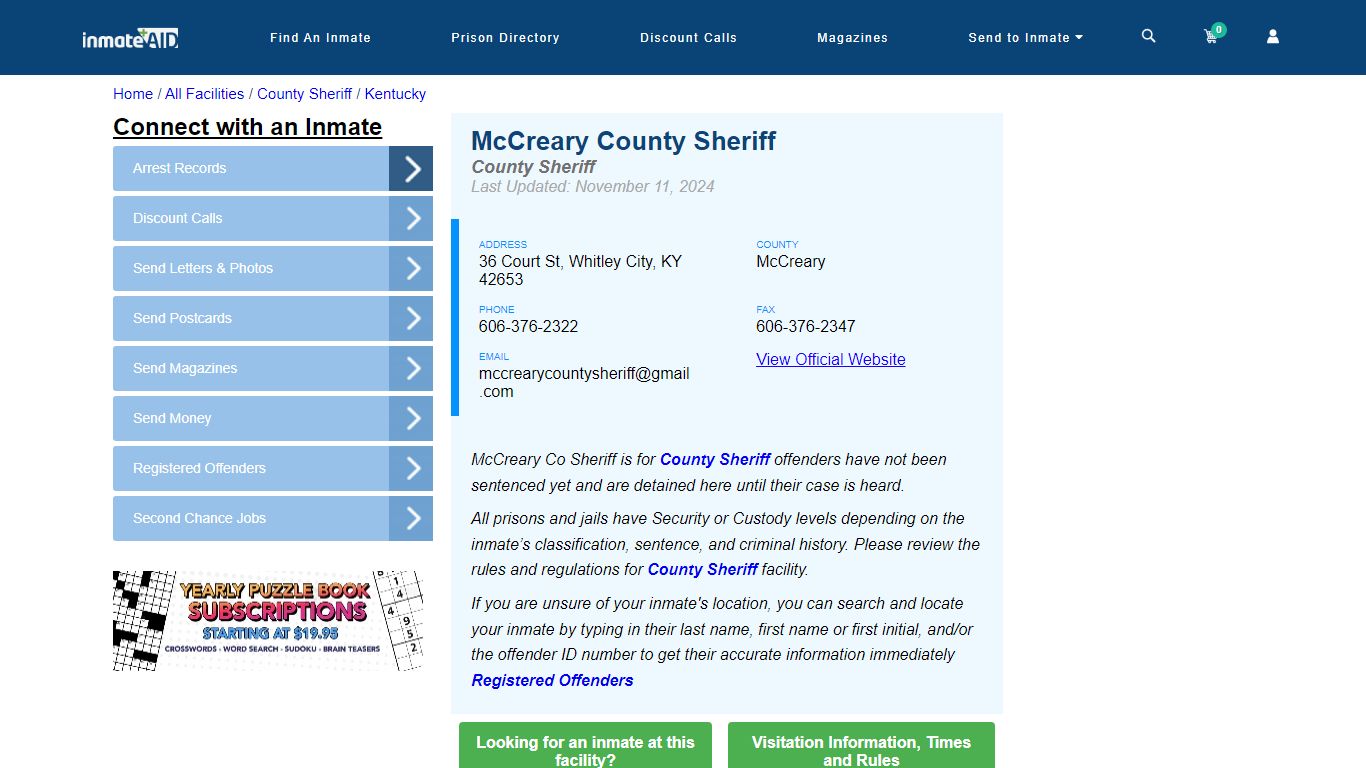 McCreary County Sheriff - Arrests Warrants - InmateAid